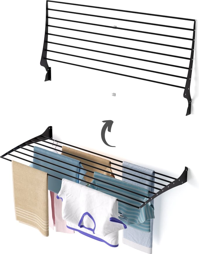 Foxydry Fold 116 cm black wasdroogrek wandmontage clicksysteem - 116 x 50 x 10 cm