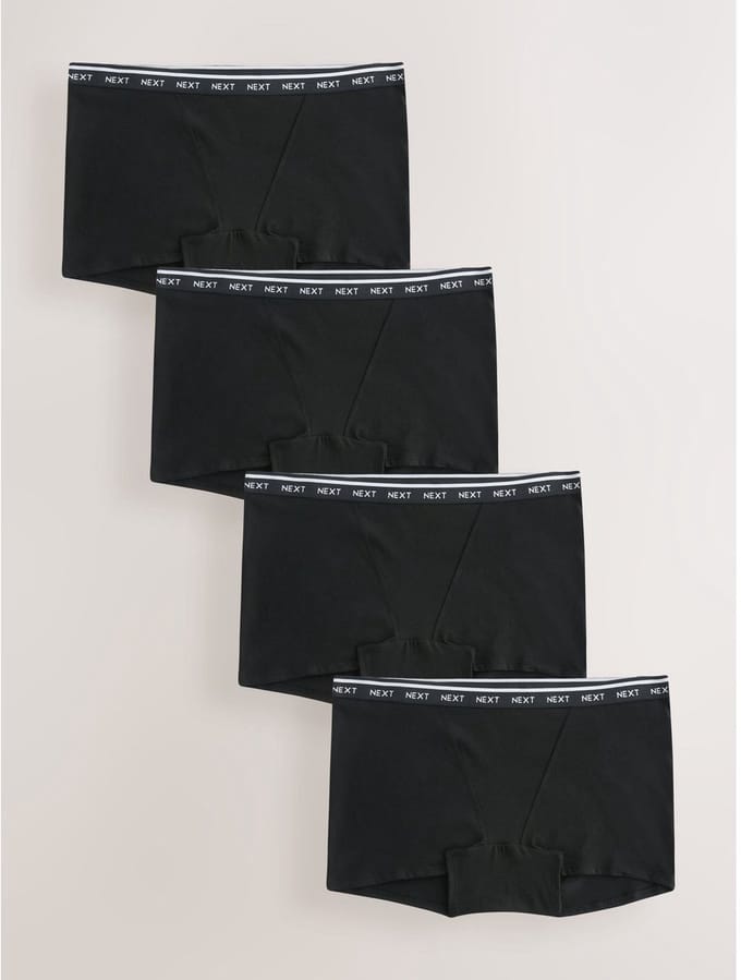 Next - Dames - Set van 4 katoenen boyshorts met logo - Zwart