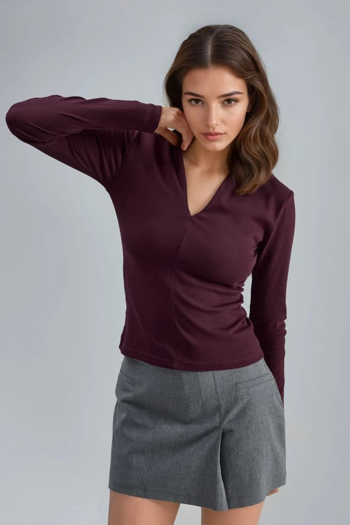 Slim Fit V-Hals Lange Mouwen Blouse