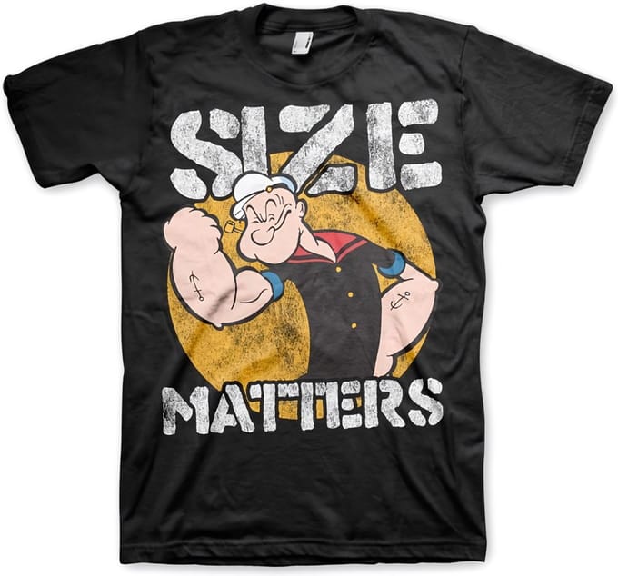 Popeye Heren Tshirt -XL- Size Matters Zwart
