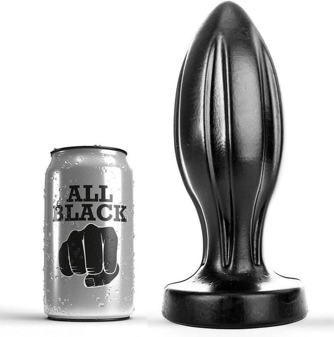 All Black - Grote Buttplug met Groeven - 21 cm - Zwart