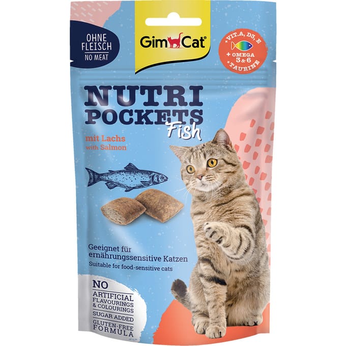 60g GimCat Nutri Pockets Fish met zalm kattensnacks