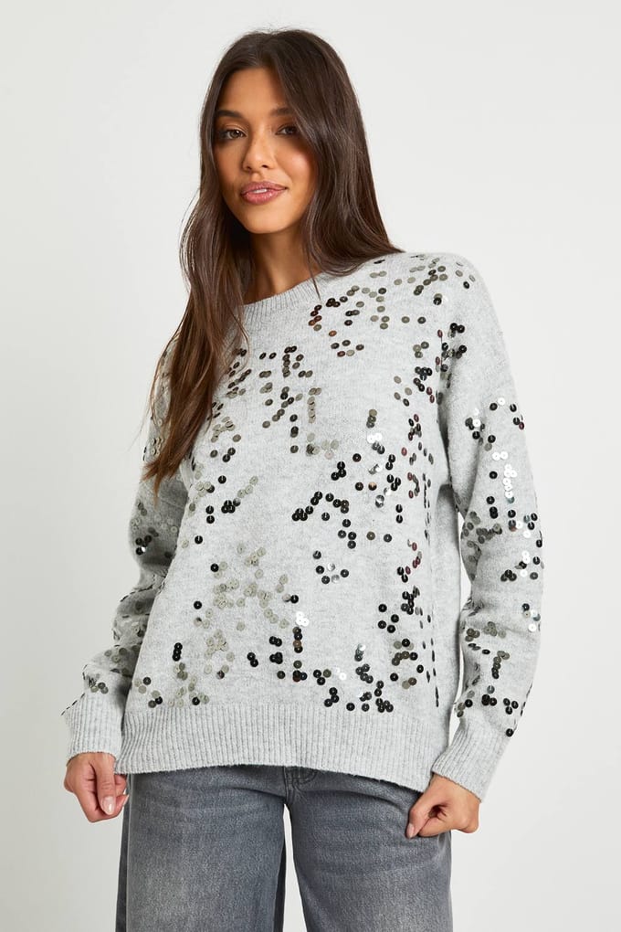 boohoo Dames Trui met all-over pailletten | Grijs | Maat: Medium
