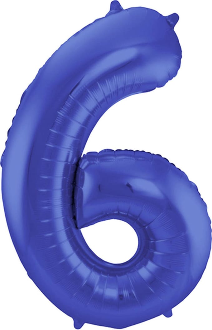 Folat - Folieballon Cijfer 6 Blauw Metallic Mat - 86 cm