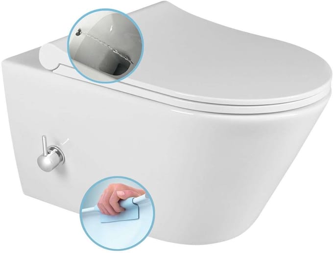 Sapho Avva - Hangend toilet met bidetdouche, Rimless, wit 100315