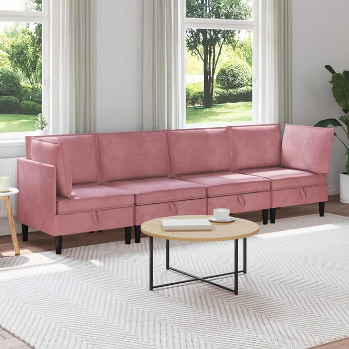 vidaXL - Woonkamer - Meubelset - 4 - st - Roze - Fluweel