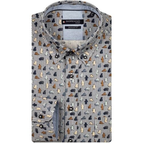 Giordano Overhemd Ivy Soft Twill Polar Bear Stripe Fantasy Navy-Multi / male