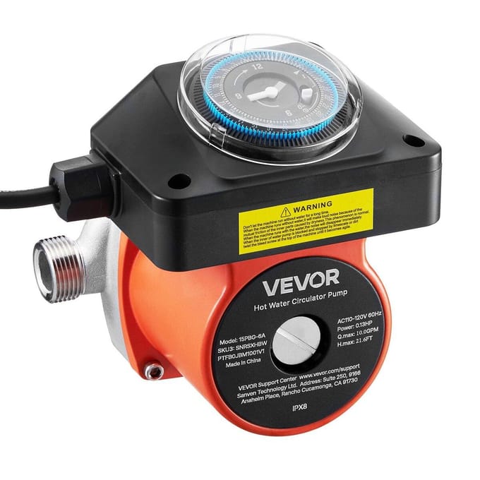 Pompe de recirculation d'eau chaude, avec minuterie, Kit de pompe de recirculation instantanée 38 LPM, Système circulateur de circulation, 100W AC 220-240V, G3/4 pouce vers G1/2 pouce