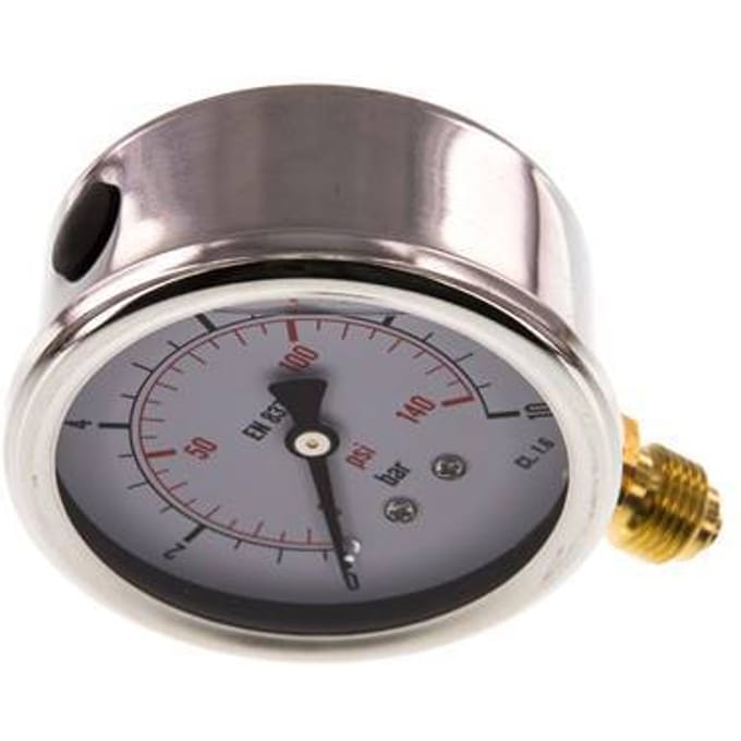 0..10 Bar Glycerine Manometer Onderaansluiting RVS/Messing 63 mm Klasse 1.6 - ML01063SVG