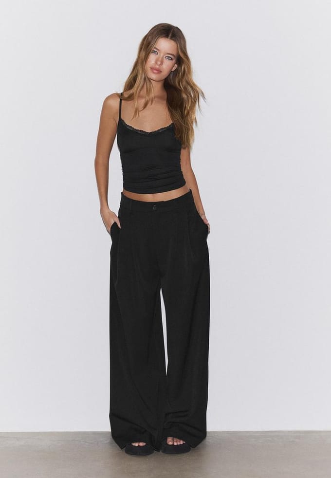 Stradivarius Top met bandjes en kant  Zwart S