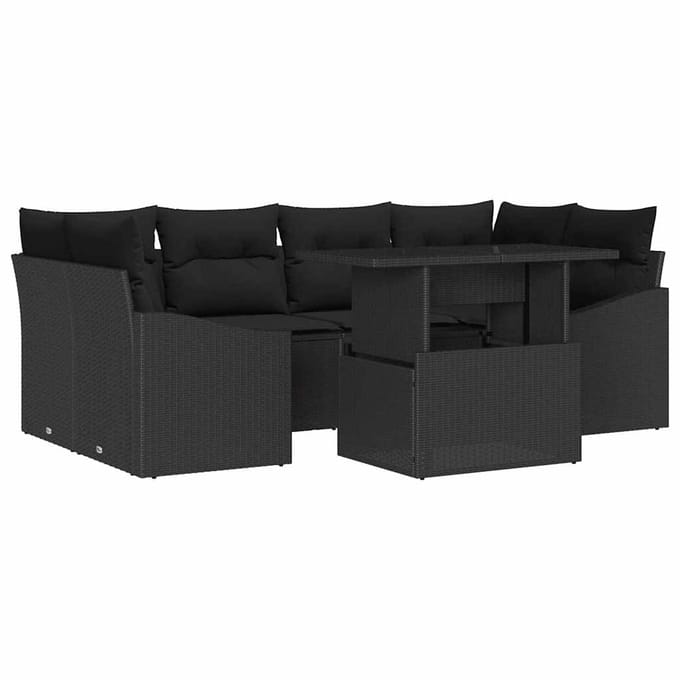 vidaXL - Tuinbank - Set - 7 - st - Zwart - poly - rattan