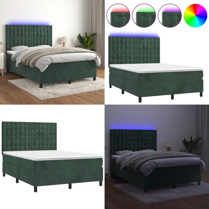 vidaXL - Boxspring - met - matras - fluweel - donkergroen - 140x190 - cm