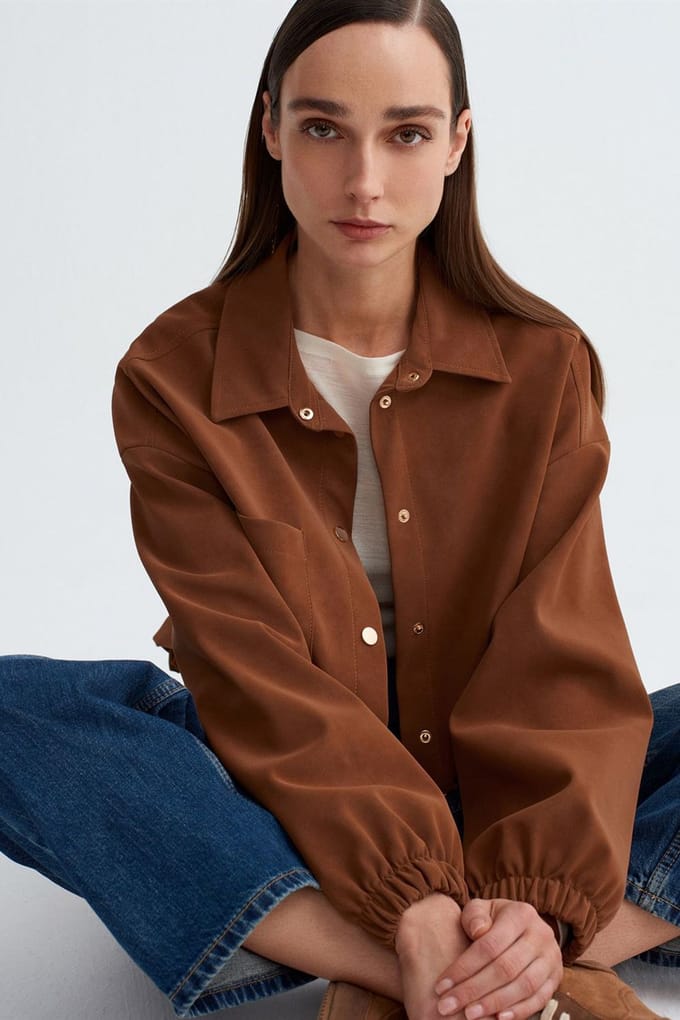 Oversized Crop Faux Suède Bomberjack