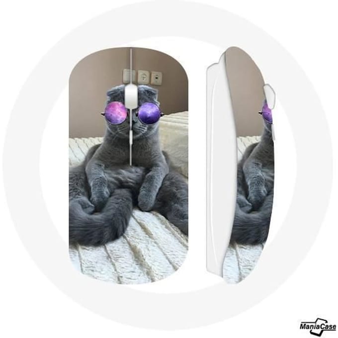 Souris Sans Fil Chat avec Lunettes de vue violettes