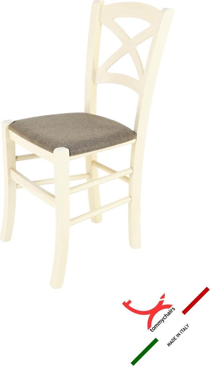 Tommychairs Cross - Eetkamerstoel - 1 Stuk - Wit & Beige - Stof & Hout