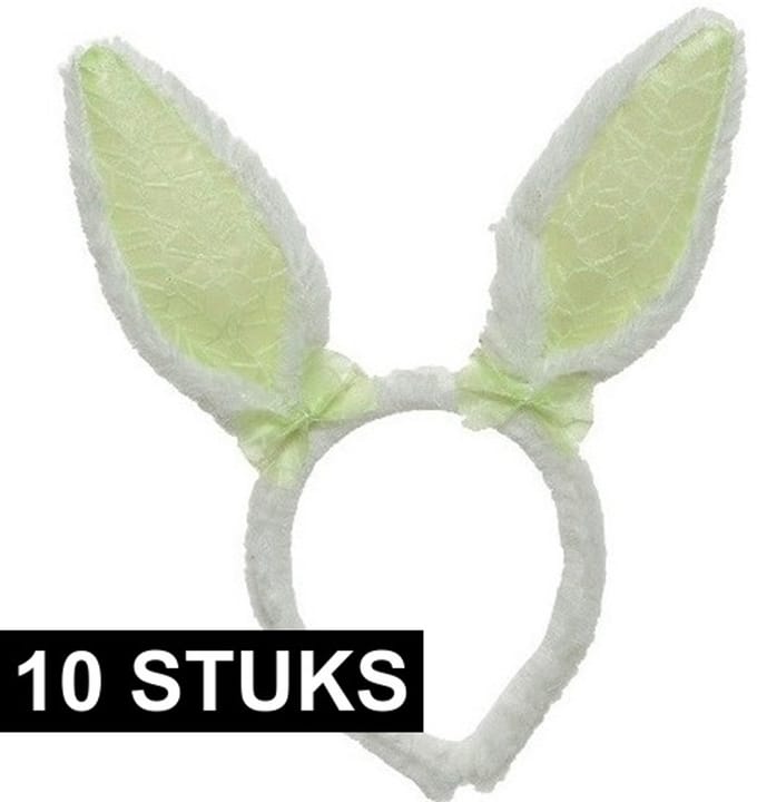 Decoris Konijnoren Diadeem wit groen - 10x - Verkleedaccessoire - Polyester - Unisex - 21,5x24 cm