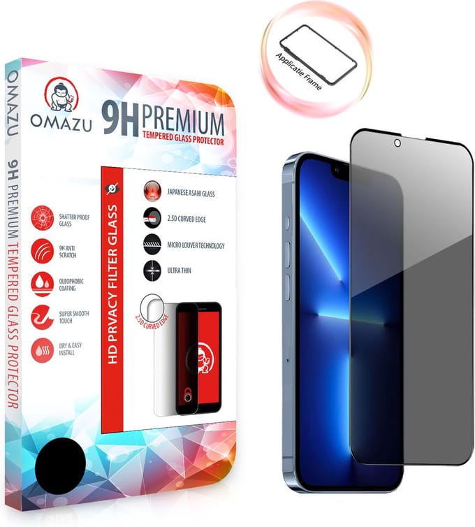 OMAZU 3D Privacy Tempered Glass Screenprotector, Apple iPhone 12 / Pro - 6.1’’(Full Screen) Met handige installatie applicator