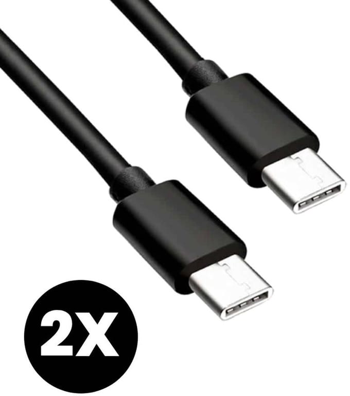 2x USB-C Oplader Kabel - USB-C Naar USB-C Kabel - Oplaadkabel - Lader - Laadkabel - Universeel - Snellader - Zwart - 1 Meter