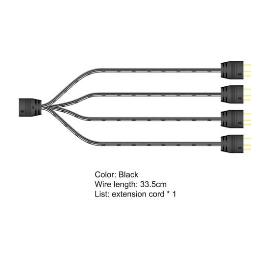 Splitter ARGB COOLMOON 5V 3 broches vers 4 broches universelles 33,5 cm Carte mère vers 4 broches universelles 1 câble d'extension ARGB noir