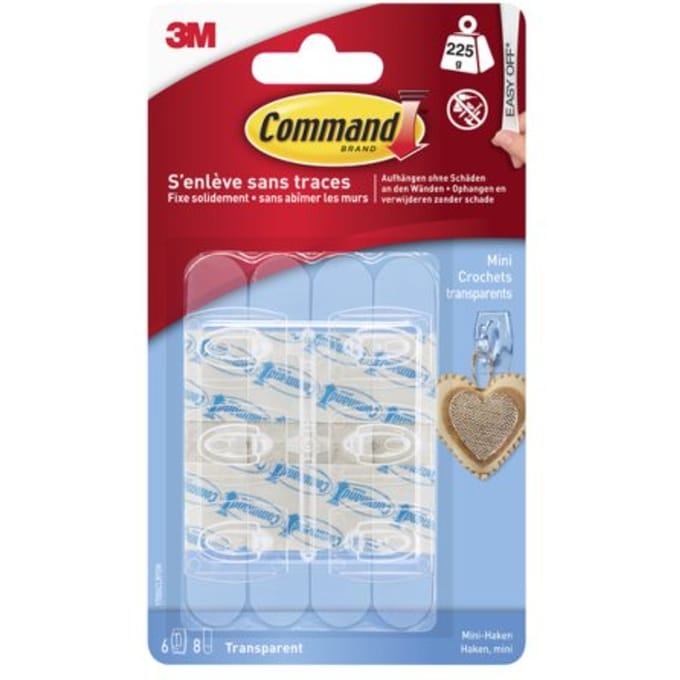 Command decohaak, small, draagvermogen 225 gram, transparant, blister van 6 stuks