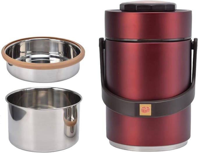 Isolerende Voedselcontainer 2L RVS Stapelbare Lunchbox met Handvat voor School, Kantoor en Kamperen