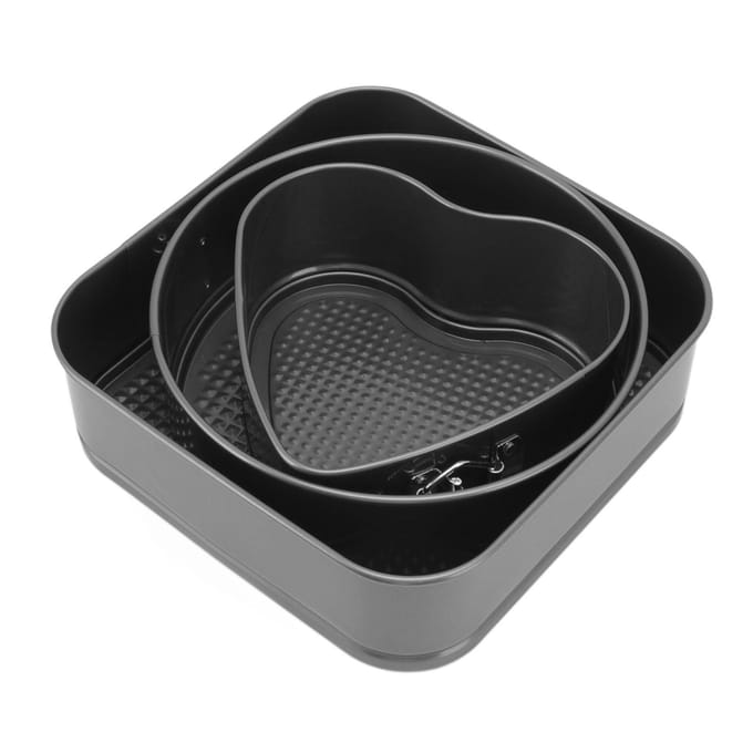 Ensemble de 3 Moules à Gâteau Acier au Carbone Forme Ronde Cœur Carrée Démoulage Facile Double Revêtement Moule à Charnière 18/20/22 gray