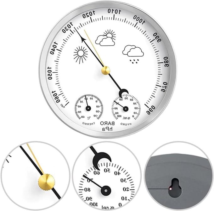 Weerstation - Barometer Thermometer - Binnen Buiten - Drievoudige Functie - 125mm Diameter - Wit