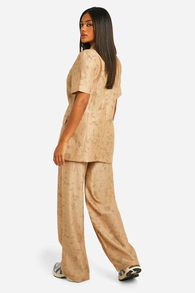 boohoo Dames Tie Dye Getextureerde Broek met Wijde Pijp | Steen | Maat: 34