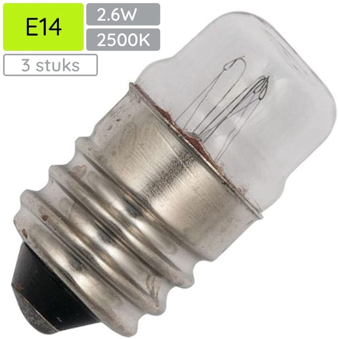 Signaallamp E14 130V 2.6W - 20 mAh - 3 stuks - T14 Gloeilamp Ø14mm - 30mm - 2500K - Dimbaar