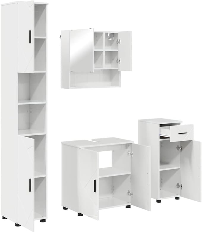 vidaXL - Badkamermeubel - Set - 4 - st - Hoogglans - wit - 61 - x - 35 - x - 64 - cm