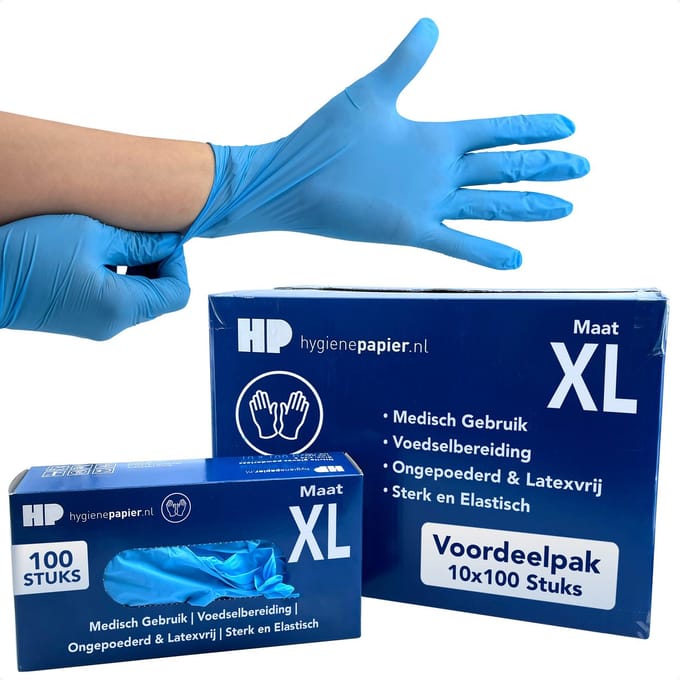 1000st Handschoenen soft nitril X-Large ongepoederd blauw