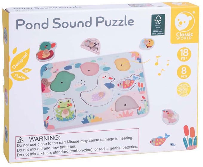 Classic World houten puzzel poel geluid educatief speelgoed.