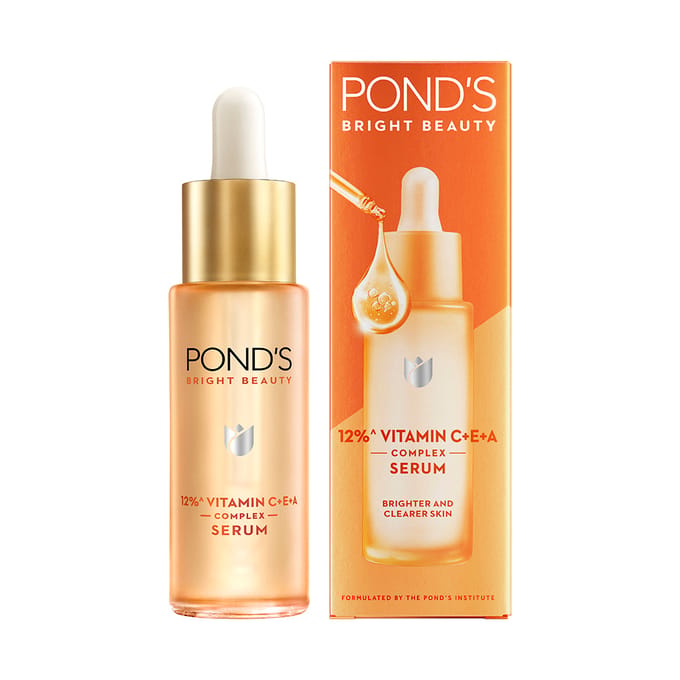 Pond's Bright Beauty 12% Vitamin C E A Serum 28ml For Acne Marks Pigmentation Blemish Removal Clear Glowing Skin Fast Absorbing beige