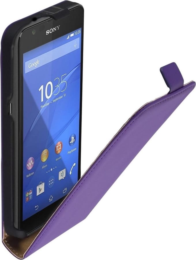 Lederen Flip Case Cover hoesje Paars Voor Sony Xperia E4G