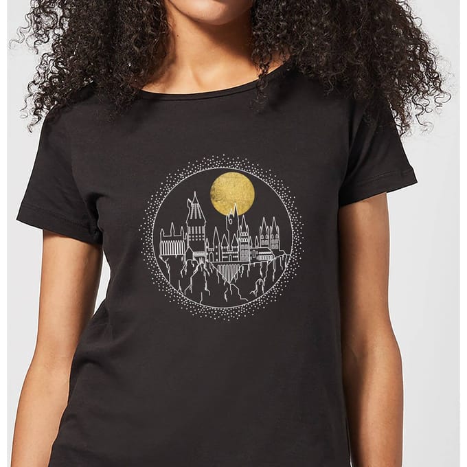 Harry Potter Hogwarts Castle Moon dames t-shirt - Zwart - S