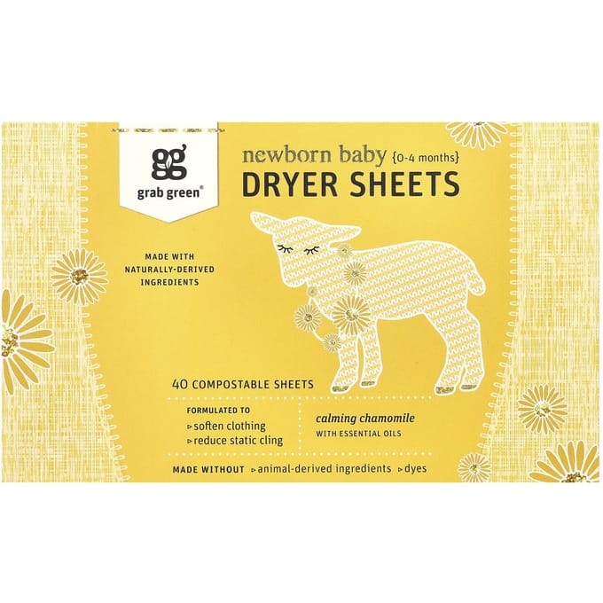 Grab Green, pasgeboren baby droger lakens, 0-4 maanden, 40 biologisch afbreekbare lakens yellow