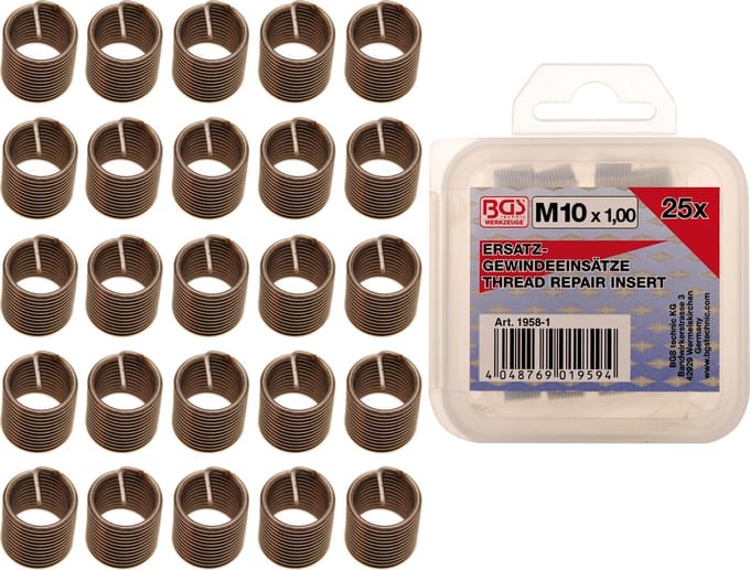 BGS - Reparatie schroefdraad - Helicoils - inserts M10 x 1.10  - 25 stuks - BGS1958-1