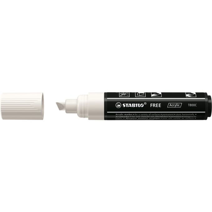 STABILO FREE - Acryl Marker - T800C - Schuine Punt - 4-10 mm - Wit - per stuk