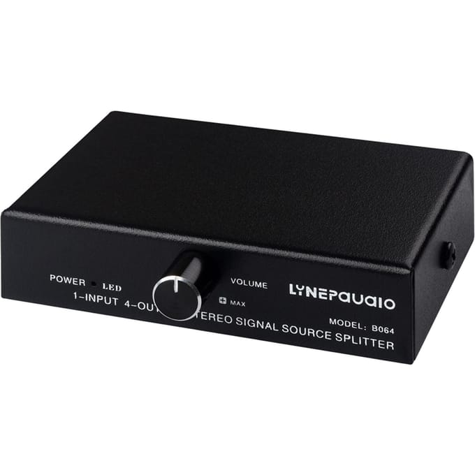 LYNEPAUAIO B064 1 in 4 uit Audiosignaalverdeler Stereosignaalbron Audiosplitter Verliesloos 3.5mm Interface zwart
