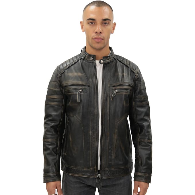 Heren vintage zwart leren bikerjack-Napels