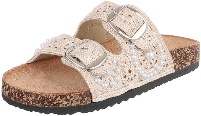Dames slipper met gespen en pareldetail Mt:36