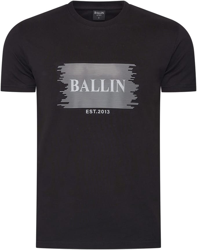 Heren Tee SS met Ballin Est. 2013 Placket Shirt Print - Zwart - Maat L