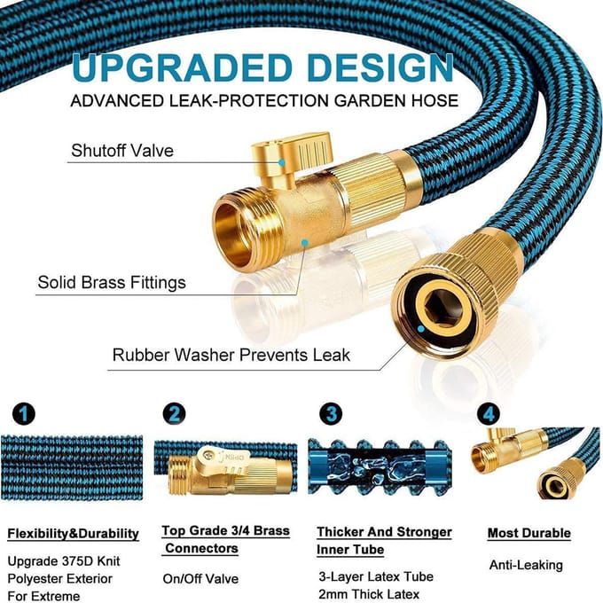 Tuyau d'arrosage extensible, tuyau d'eau Flexible et multifonctionnel pratique avec connecteurs de buse pour EU Connector & 7.5m black