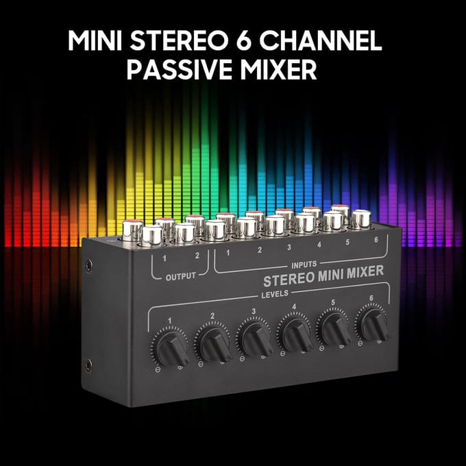 Mini Stereo 6 Kanaals Passieve Mixer RCA Draagbare Audio Mixer 6 In 2 Uit Stereo Distributie Volume zwart
