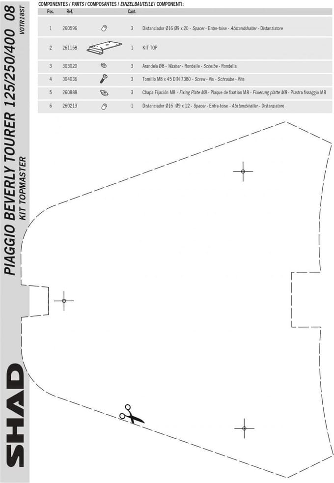 Support de top case Shad pour scooter Piaggio 400 Beverly Tourer V0TR18ST