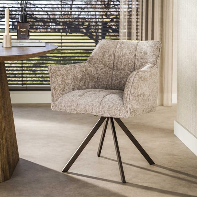 Hoyz Collection - Eetkamerstoel Raster - Beige - 60x63x81 cm - Set van 2