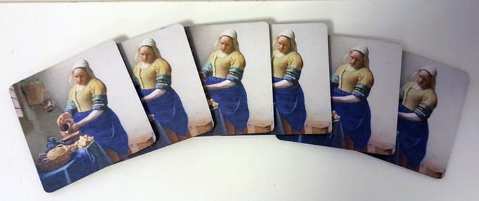 Onderzetters - Melkmeisje - 6 set - creme - 9x9cm - Kurk