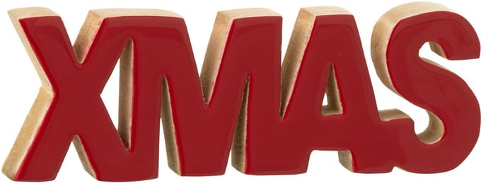 J-Line decoratie Xmas Blinkend - hout - rood/naturel
