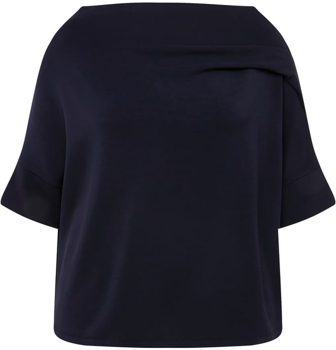 Ulla Popken - Dames - Sweatshirt sierplooien oversized opstaande kraag - Marine - Maat 54+