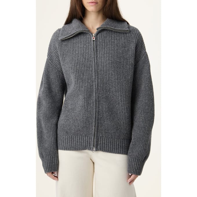 FILA Giovanni Relaxed High Collar Full-zip Knit Sweater Grey Mela Taglia: S | Maglioni a maglia Outlet | Donna | Grigio